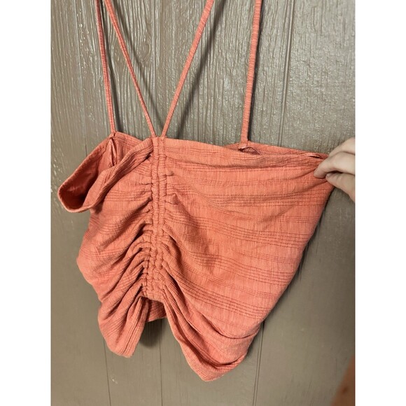 Anthropologie NWT Pilcro Ruched Ribbed Halter Top Coral Size XL Beach Boho Retro - Picture 2 of 6